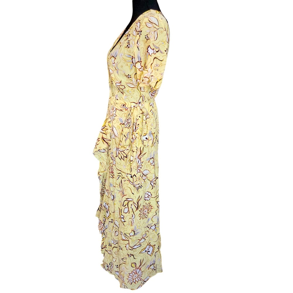 The Kooples Paris Yellow Floral Silky Dress Asymmetrical Ruffle Small NWT $320 - Picture 5 of 8